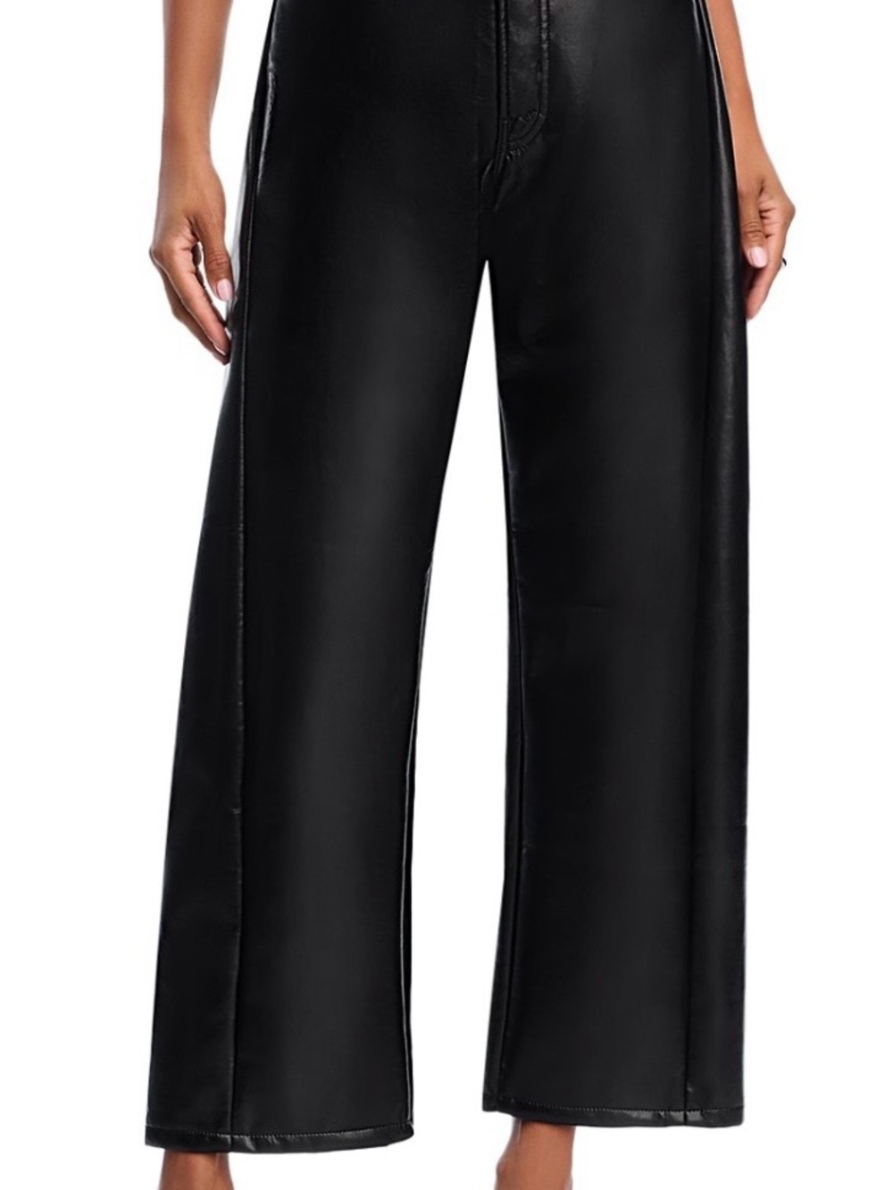 MOTHER High-Rise Black Wide-Leg Jeans Half Pipe Flood leather, black